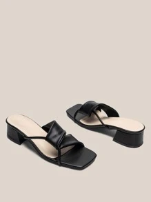 Dép xăng đan xoắn lại màu trơn Đúng mốt - màu đen - Xem 4