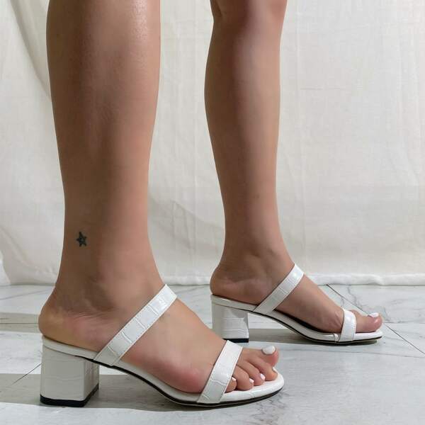 

Croc Embossed Chunky Mules, White