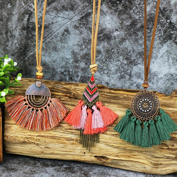 

3pcs Tassel Pendant Necklace, Multicolor