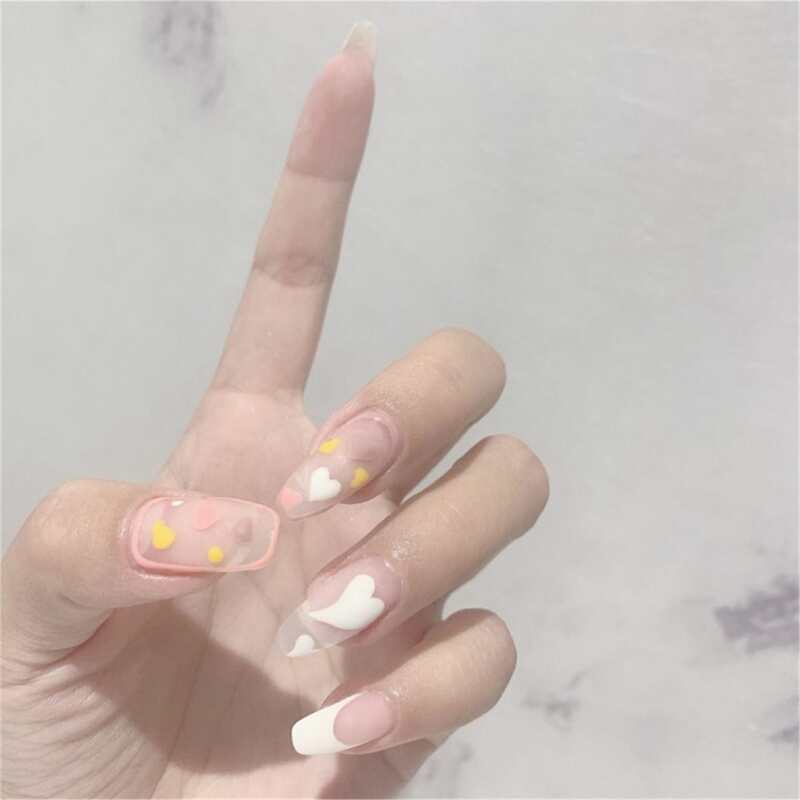 

24pcs Heart Fake Nail & 1sheet Tape & 1pc Nail File, Multicolor