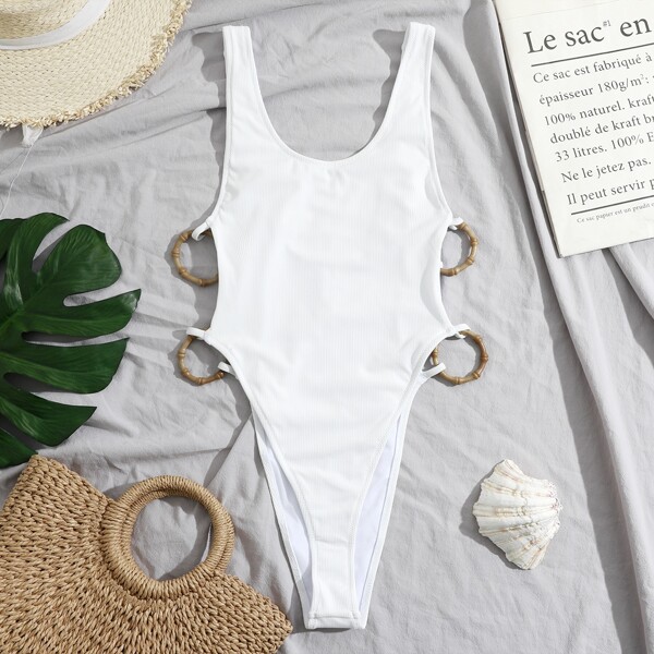 

Rib High Cut One Piece Swimsuit, White