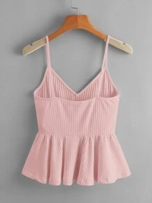 Soleia Áo hai dây Viên lá sen Gân đan màu trơn Giải trí - Màu Hồng baby - Xem 2