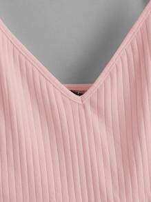 Soleia Áo hai dây Viên lá sen Gân đan màu trơn Giải trí - Màu Hồng baby - Xem 3