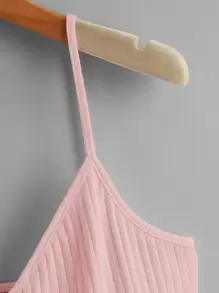 Soleia Áo hai dây Viên lá sen Gân đan màu trơn Giải trí - Màu Hồng baby - Xem 4