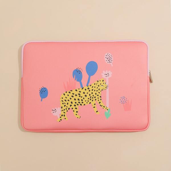 

13 Inch Leopard Painted Laptop Bag, Coral orange