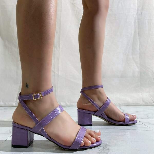 

Croc Embossed Ankle Strap Chunky Sandals, Lilac purple