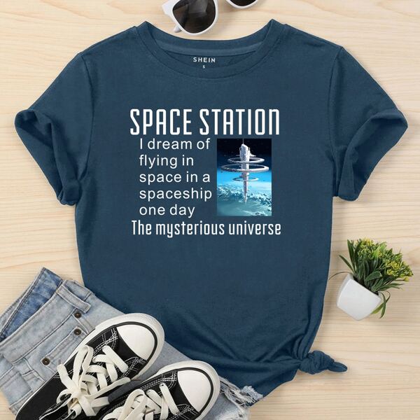 

Slogan Graphic Short Sleeve Tee, Navy blue