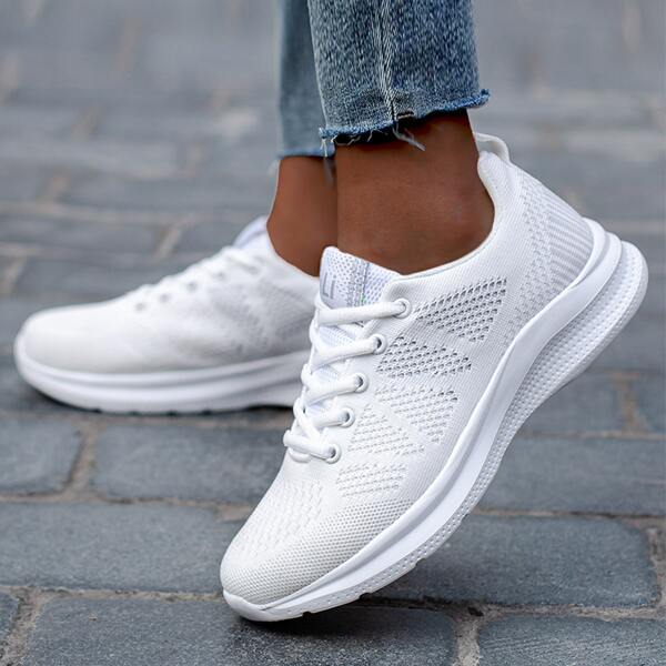 

Minimalist Lace-up Front Knit Sneakers, White