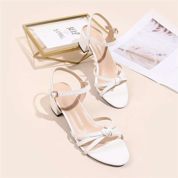 

Knot Front Chunky Heeled Sandals, White