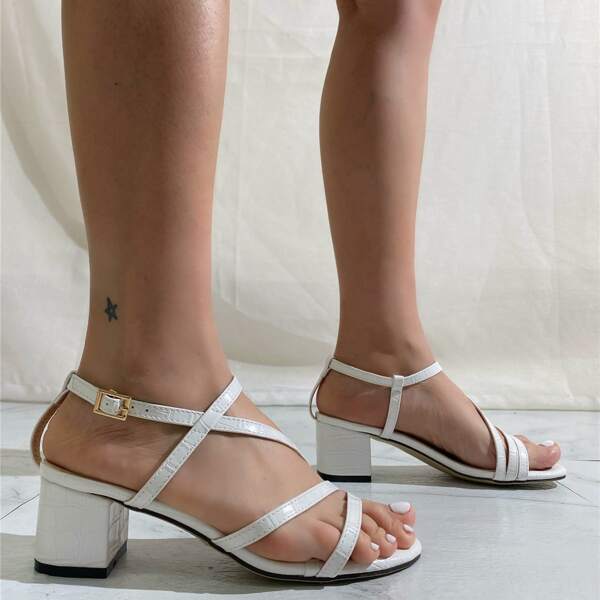 

Croc Embossed Cross Strap Chunky Sandals, White