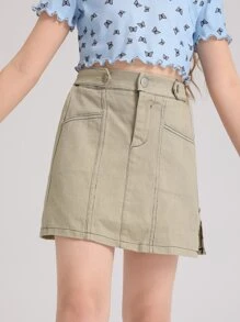 女孩字母圖案側拉鏈牛仔半身裙