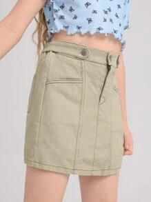 女孩字母圖案側拉鏈牛仔半身裙