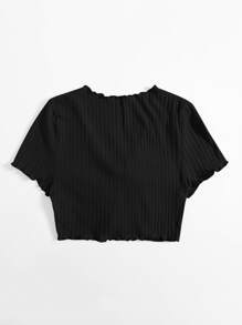 SHEIN EZwear Plus Drawstring Ruched Lettuce Trim Tee - Black - View 2