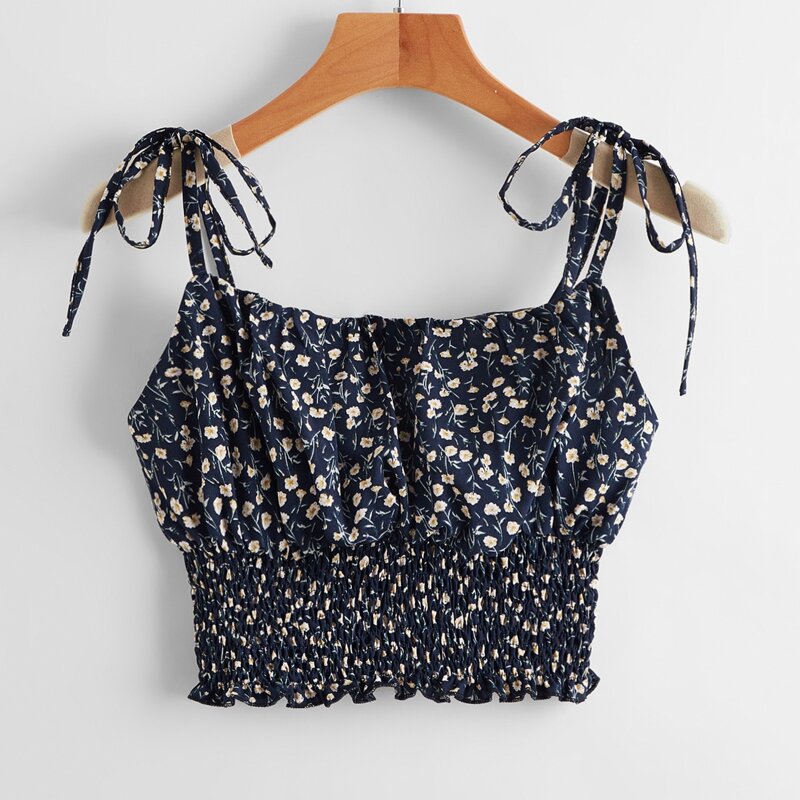 

Ditsy Floral Shirred Tie Shoulder Cami, Navy blue