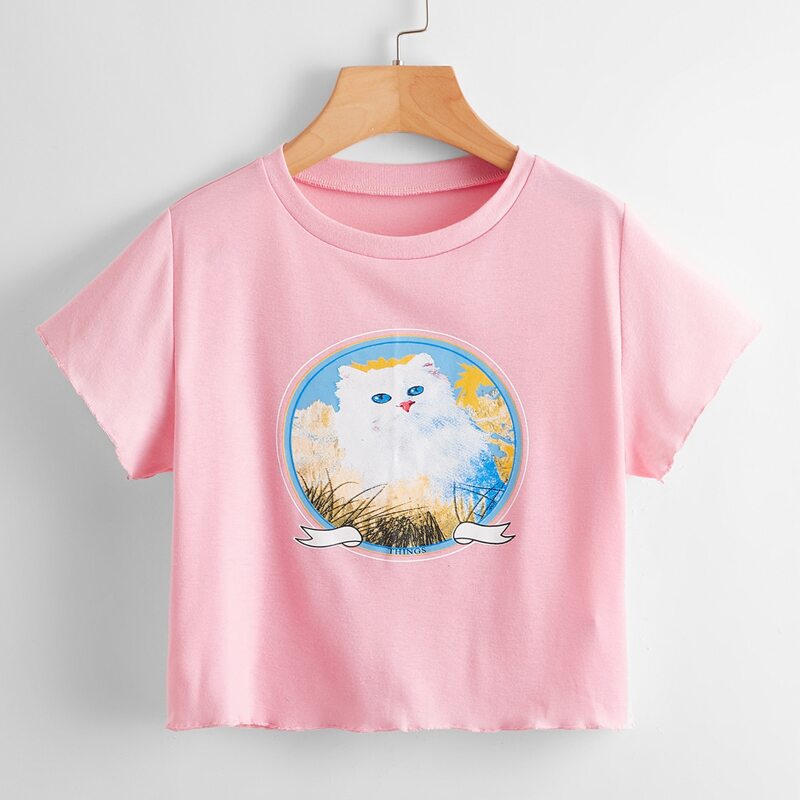

Cat Graphic Tee, Baby pink