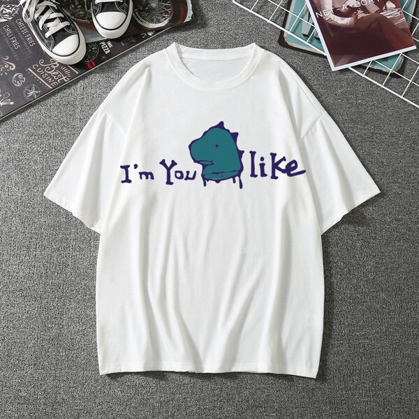 

Men Cartoon And Slogan Graphic Tee, White