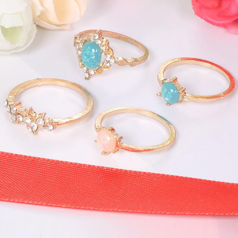 

4pcs Rhinestone Ring, Multicolor