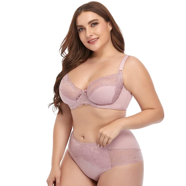 

Plus Floral Lace Underwire Lingerie Set, Lilac purple
