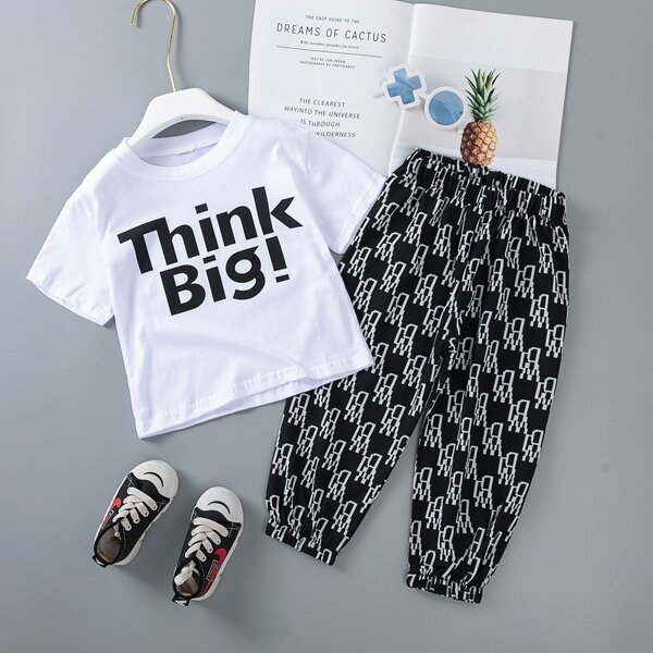 

Toddler Boys Slogan Graphic Tee With Pants, Black and white