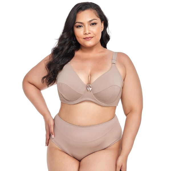 

Plus Solid Underwire Lingerie Set, Khaki