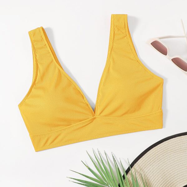 

Plus Ribbed Bikini Top, Yellow
