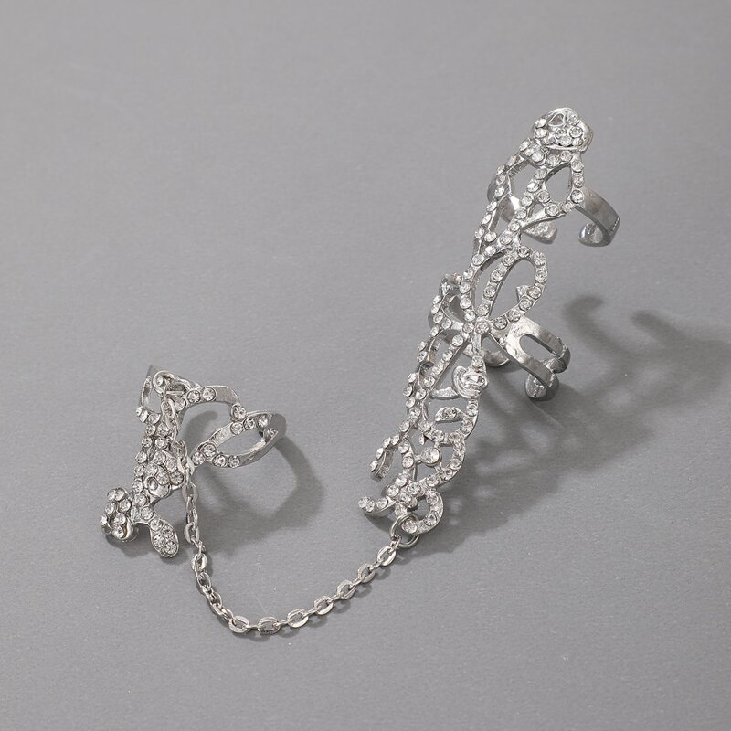 

1pc Chain Linked Floral Design Ring, Silver