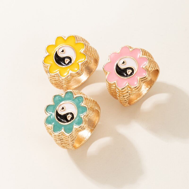 

3pcs Yin & Yang Flower Ring, Gold