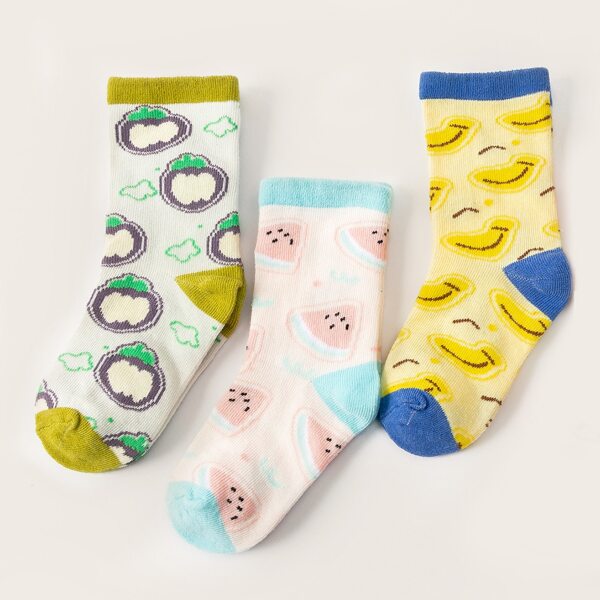 

3pairs Toddler Kids Fruit Print Socks, Multicolor