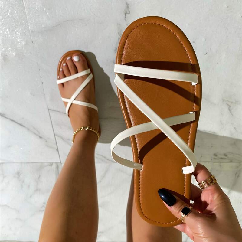 

Cross Strap Slide Sandals, White