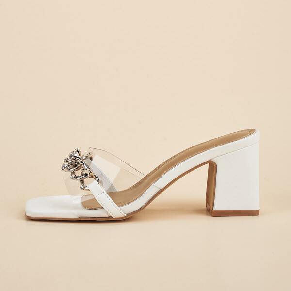

Clear Chain Decor Chunky Mules, White