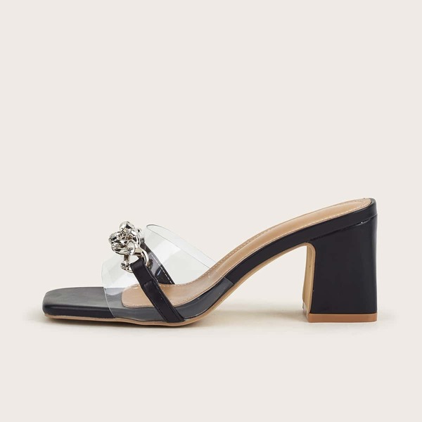 

Clear Chain Decor Chunky Mules, Black