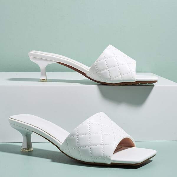 

Quilted Low Heeled Mules, White