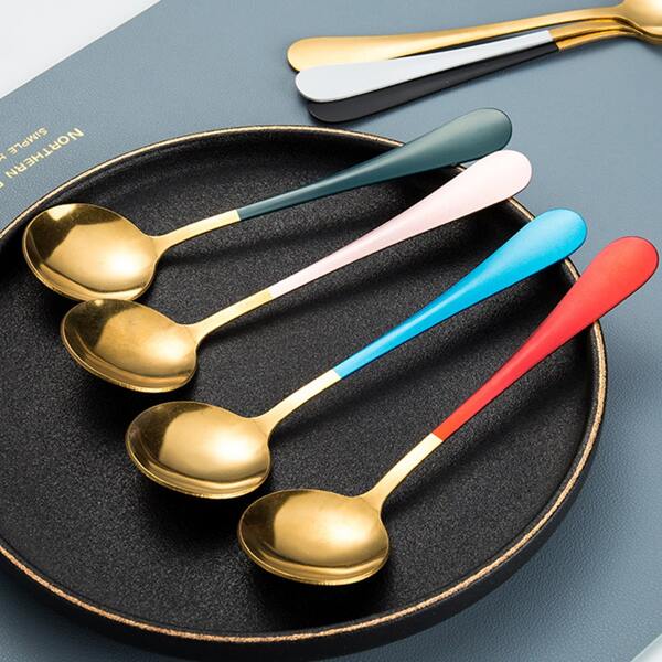 

1pc Random Color Stainless Steel Spoon, Multicolor