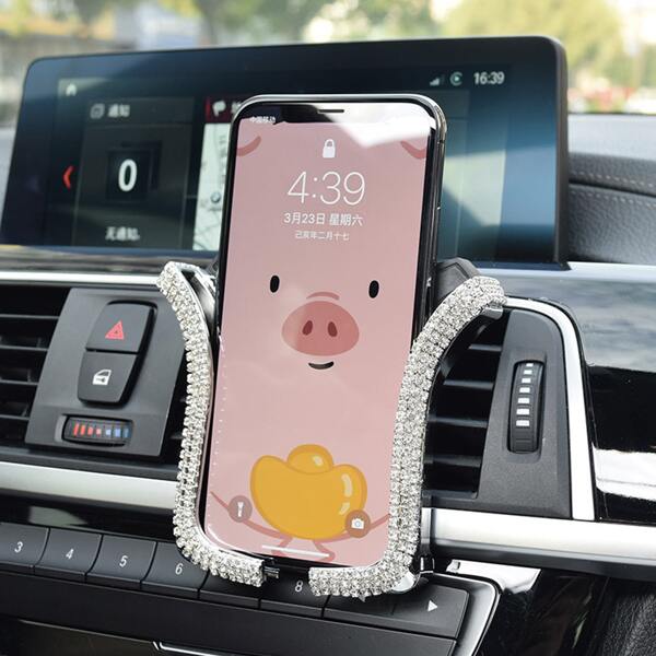 

Rhinestone Decor Car Air Outlet Phone Holder, Silver