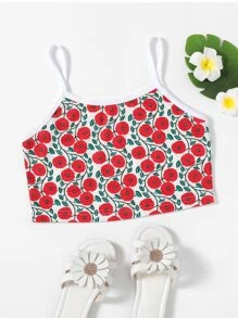 Girls Flower Print Crop Cami Top - Red - View 1