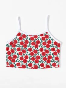 Girls Flower Print Crop Cami Top - Red - View 2