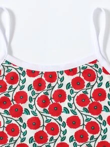 Girls Flower Print Crop Cami Top - Red - View 3