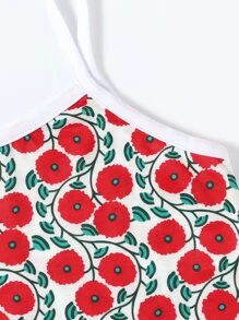 Girls Flower Print Crop Cami Top - Red - View 4