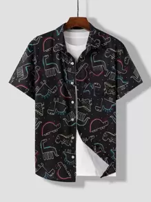 Manfinity Men Random Cartoon Dinosaur Print Shirt Without Tee - Black - View 1