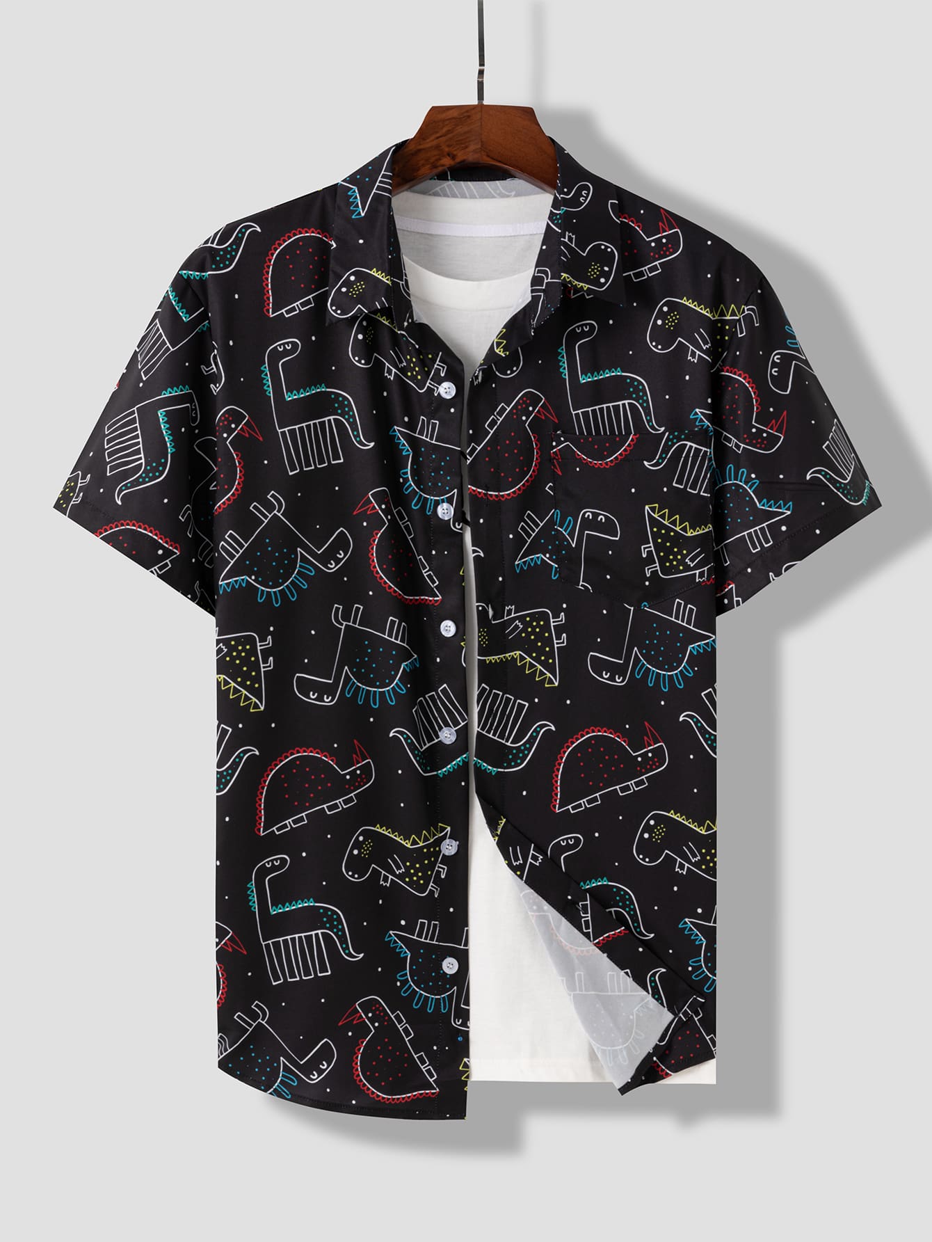 Manfinity Men Random Cartoon Dinosaur Print Shirt Without Tee - Black - View 1