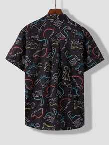 Manfinity Men Random Cartoon Dinosaur Print Shirt Without Tee - Black - View 2