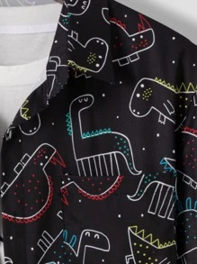 Manfinity Men Random Cartoon Dinosaur Print Shirt Without Tee - Black - View 3