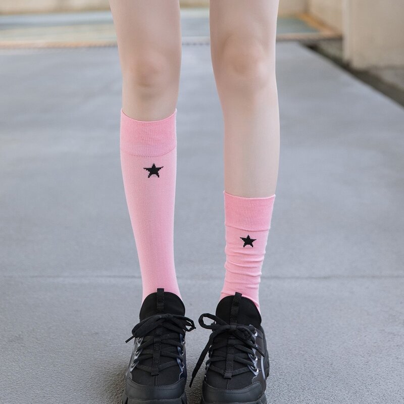 

Star Graphic Over The Calf Socks, Pink