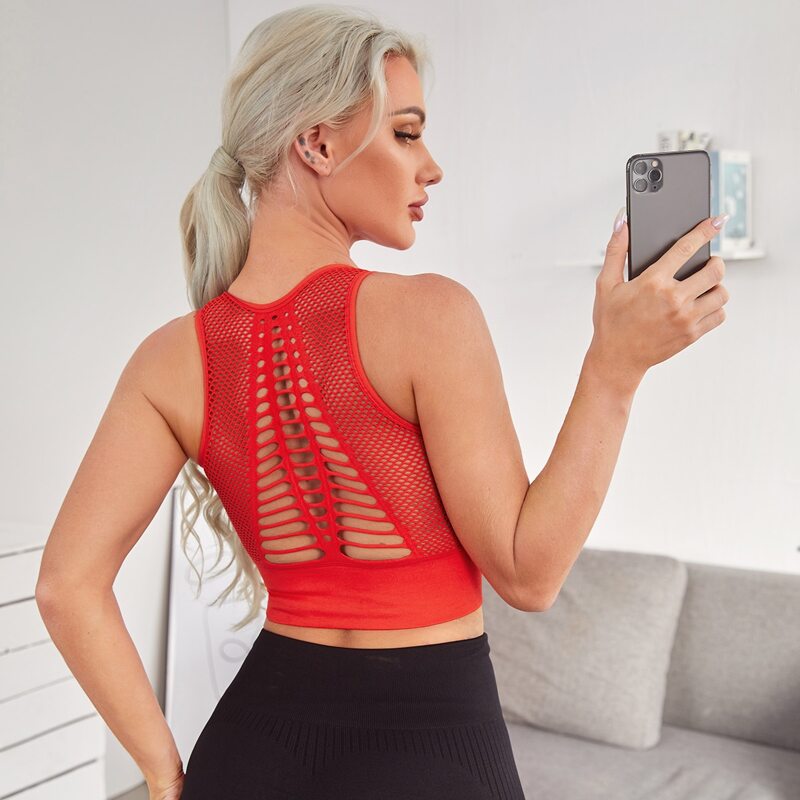 

High Stretch Breathable Cut Out Back Sports Bra, Red