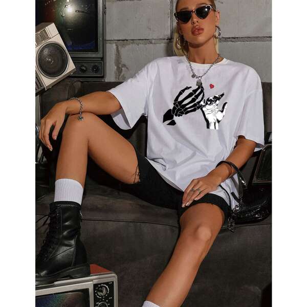 

Skull And Hand Print Tee, White