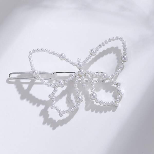 

Faux Pearl Butterfly Hair Clip, White