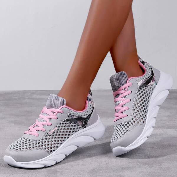 

Lace-up Front Breathable Running Shoes, Grey