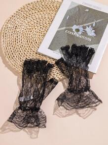 优雅露指蕾丝手套情人节 - 黑色 - 查看 3