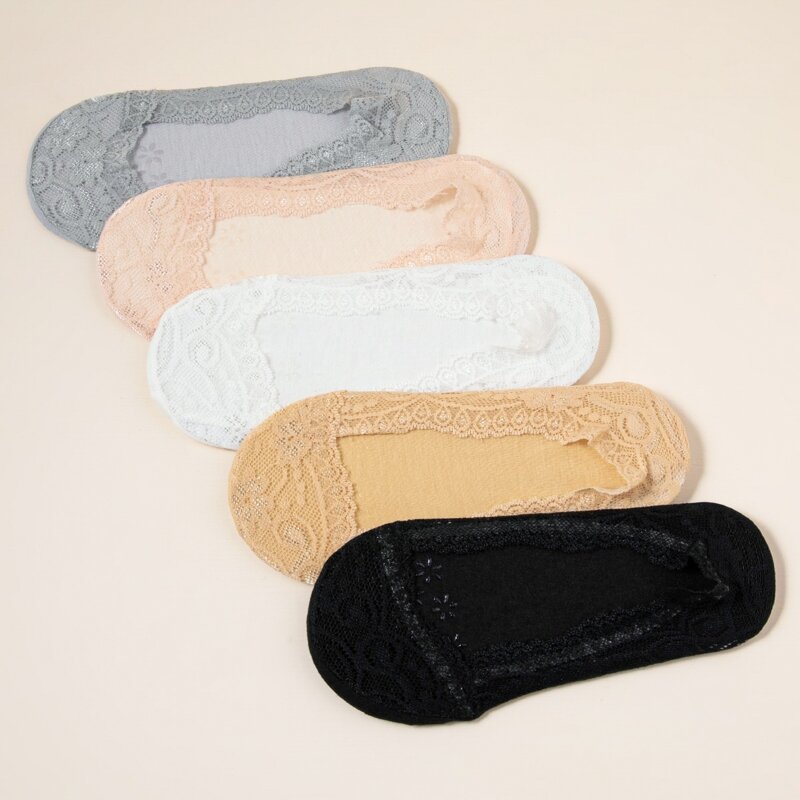 

5pairs Lace Invisible Socks, Multicolor