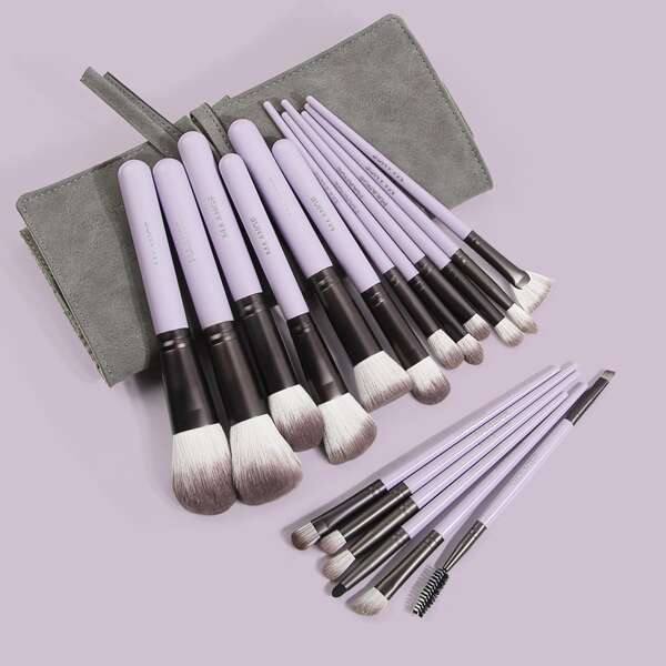 

18pcs Makeup Brush Set & 1pc Storage Bag, Purple